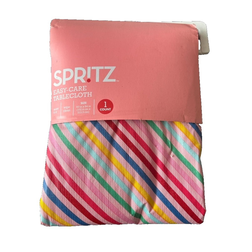 Spritz Easy Care Tablecloth Pink Striped Rainbow Modern Chic Colorful